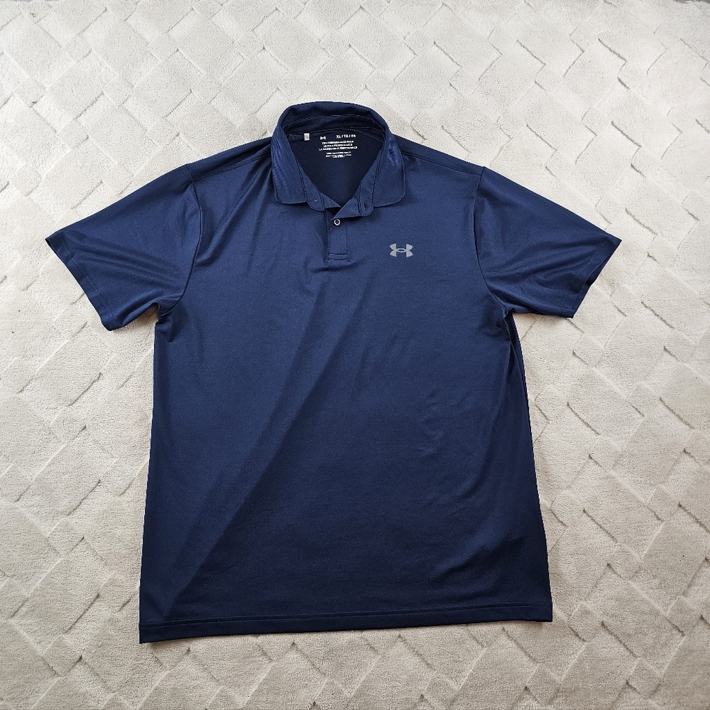Under Armour The Performance Polo Shirt Mens Extra Large Navy Blue Golf Preppy